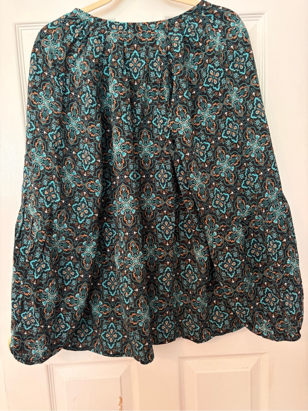 J. Jill Teal, Black and Brown Printed Henley Blouse - Picture 4 of 4